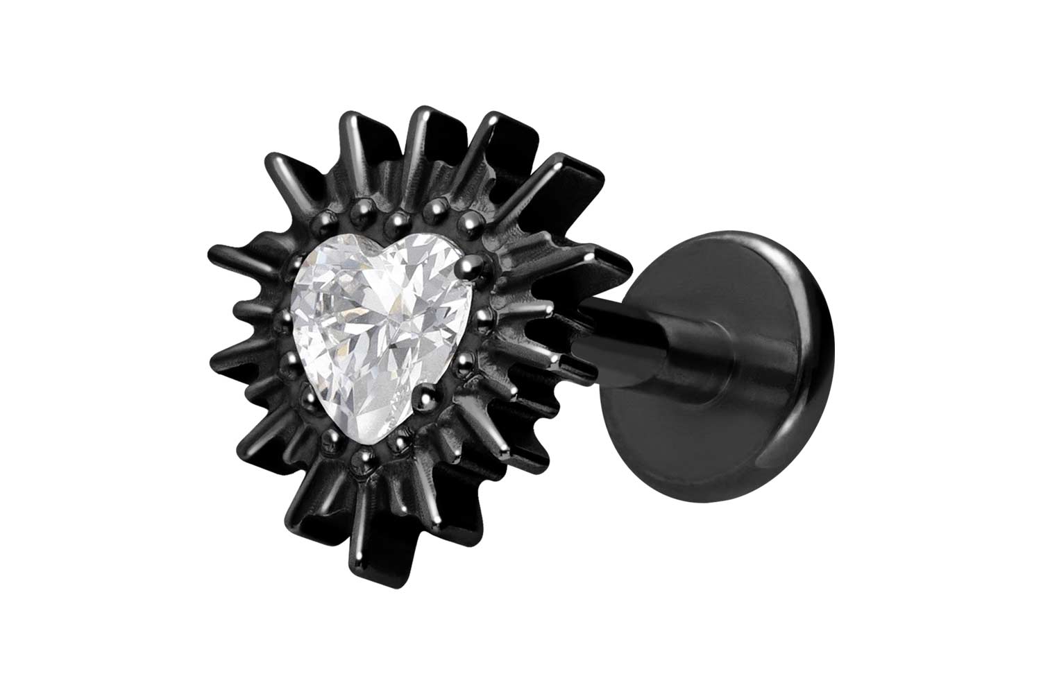 Titan Labret Piercing mit Innengewinde KRISTALLHERZ + SONNENSTRAHLEN